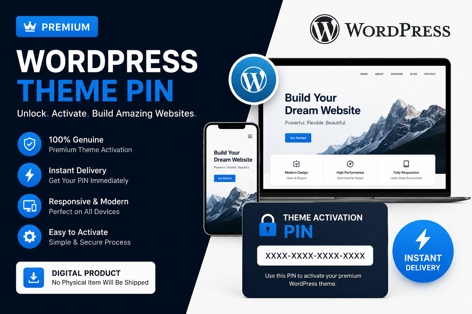Premium WordPress Theme PIN – Instant Digital Delivery